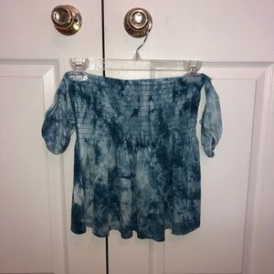 Blue tye-dye off the shoulder top